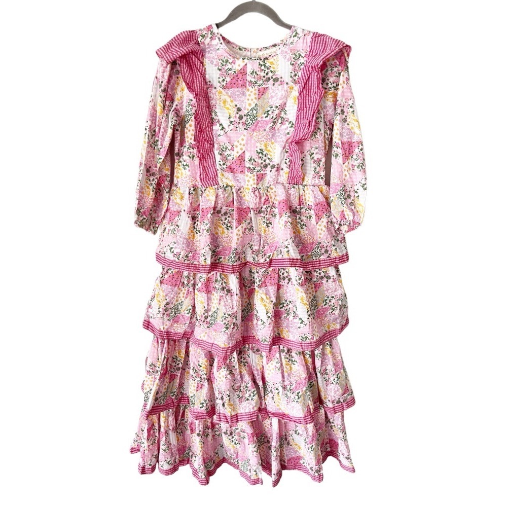 Patchwork Prairie Cottagecore Floral Tiered Maxi Dress Size Small Modest Artsy